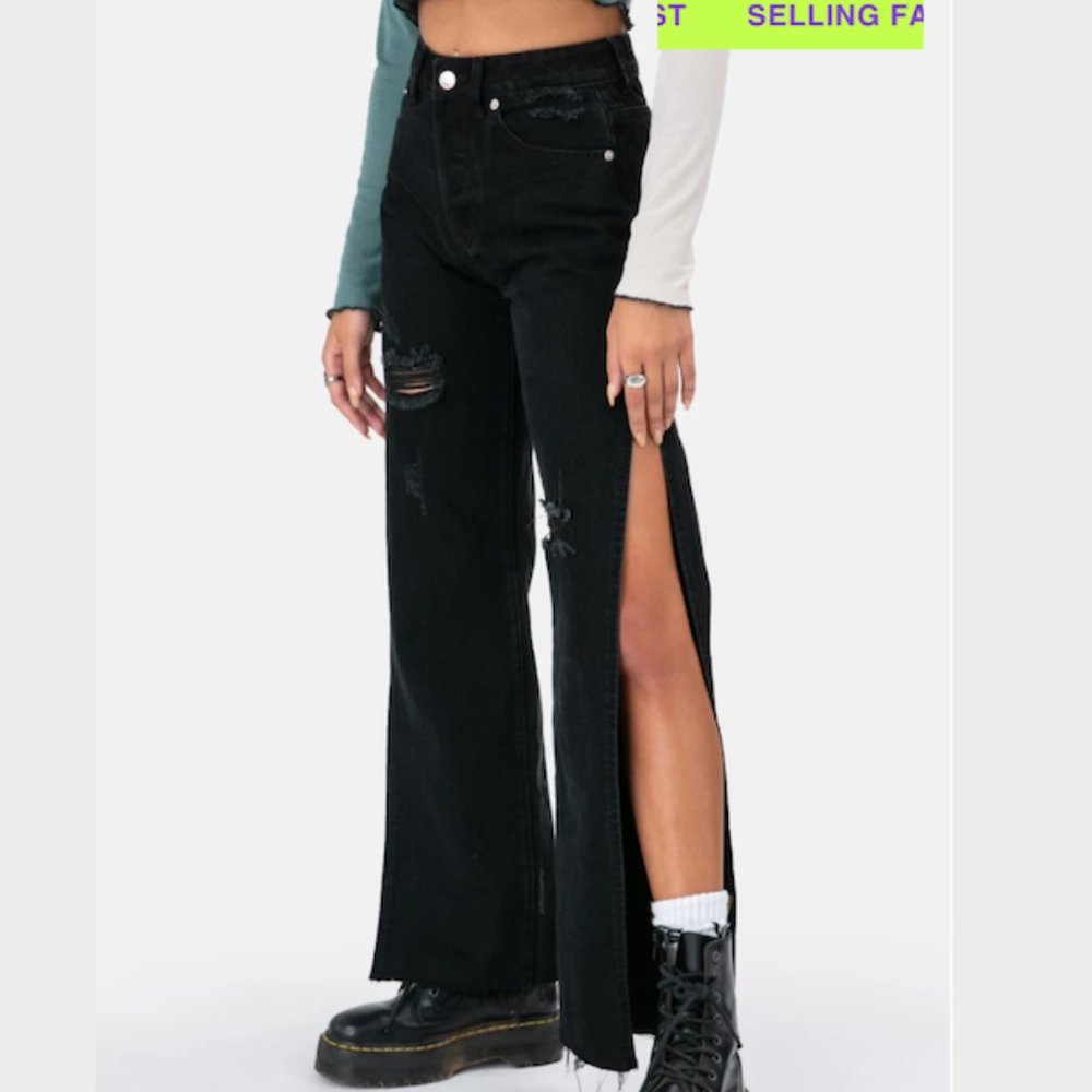 NWT Adika Black Voodoo Side-Slit Jeans